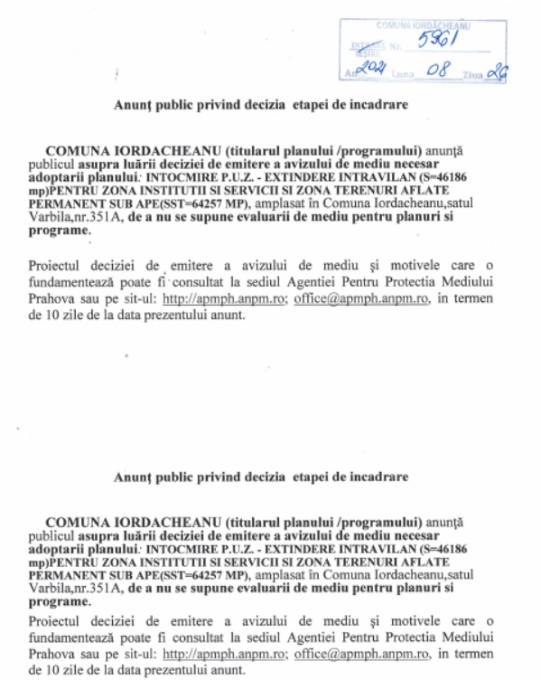 Anunt 26.08.2021 Iordacheanu